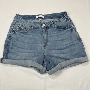Womens Judy Blue‎ Shorts 1XL Mid Rise Distressed Comfort Stretch Denim Raw Hem
